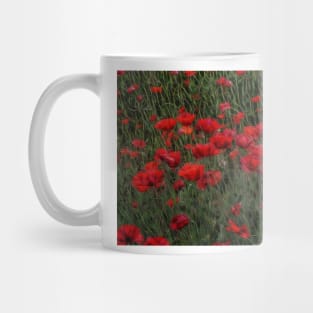 bright red glowing poppy in a field of wild uncultivated flowers Mug